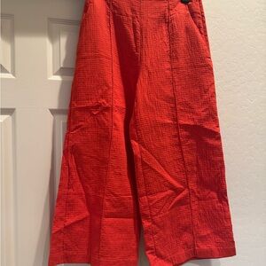 Anthropologie Maeve Slouchy Wide-Leg Trousers Size 10 Bright Orange Zip Up Pants